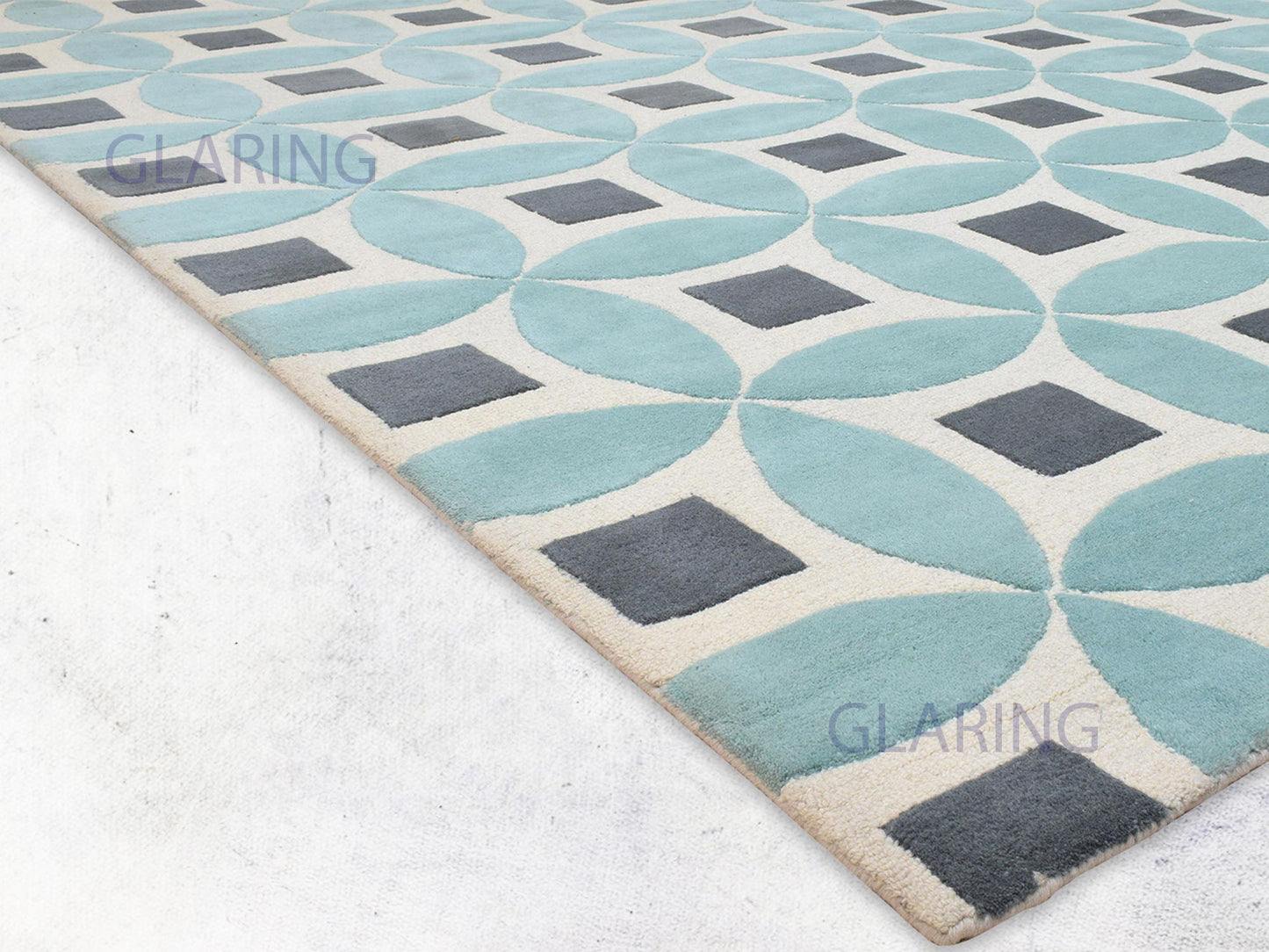 Handmade Moroccan Rug | Geometric Design in Blue, Grey & Ivory
