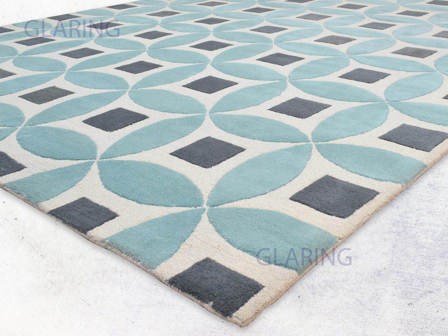 Handmade Moroccan Rug | Geometric Design in Blue, Grey & Ivory