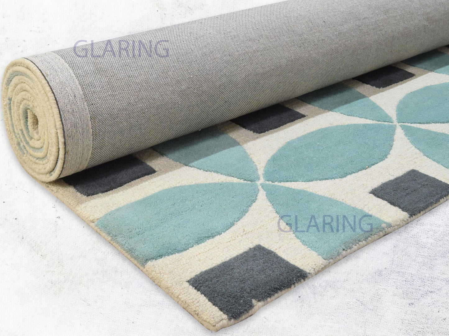 Handmade Moroccan Rug | Geometric Design in Blue, Grey & Ivory