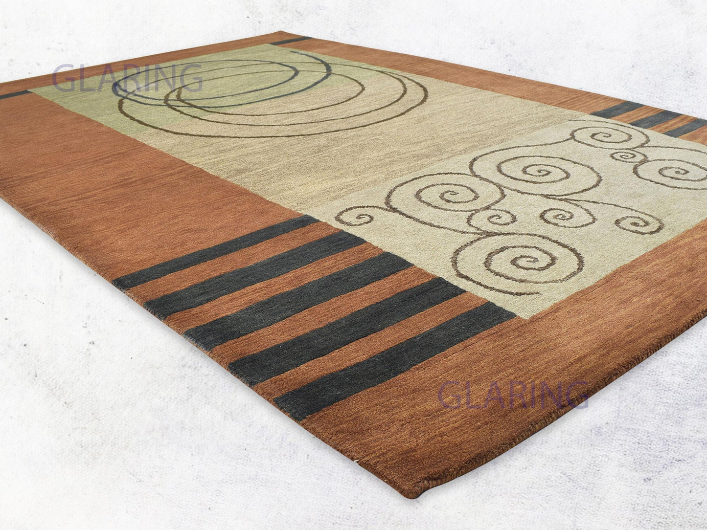 Handmade Scandinavian Rug | Abstract Design in Rust & Beige