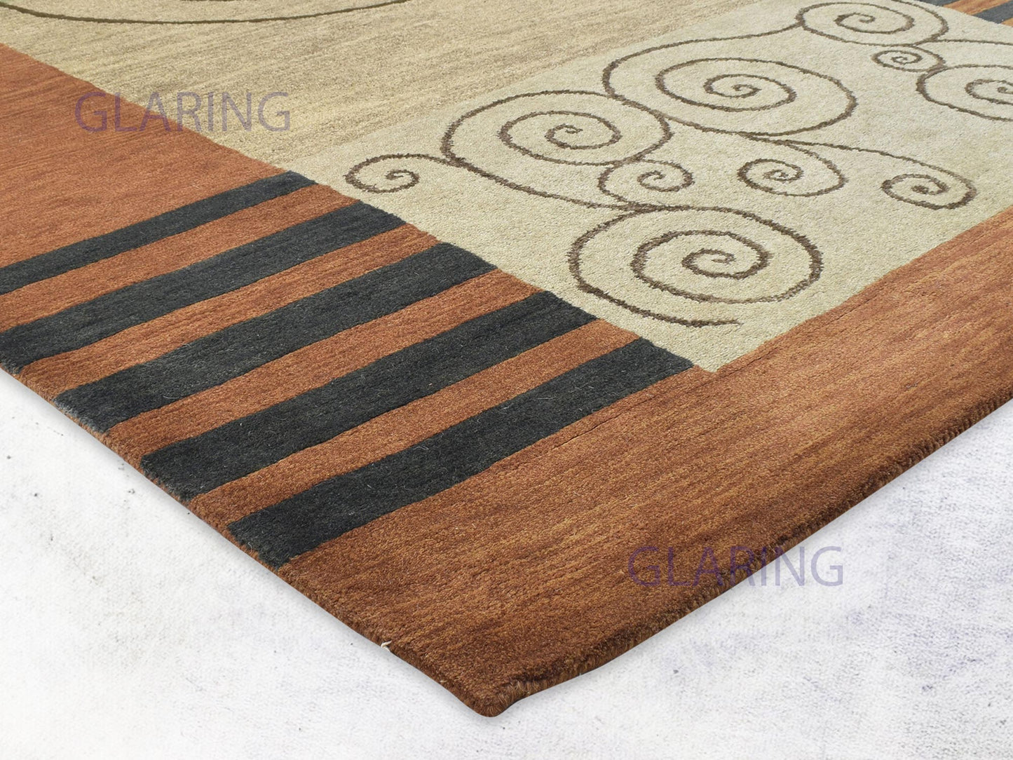 Handmade Scandinavian Rug | Abstract Design in Rust & Beige