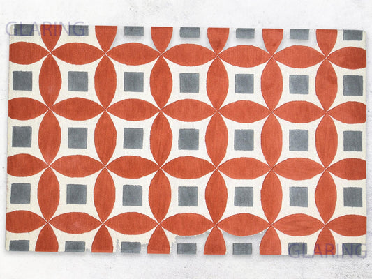 Handmade Moroccan Rug | Geometric Design in Orange & Ivory