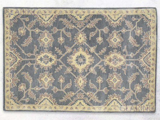Traditional Rug in Grey, Hand-Tufted Wool Oushak Area Rug For Living Room