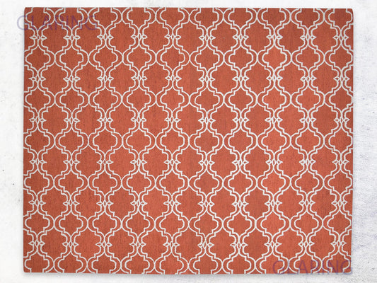 Handmade Moroccan Rug | Scroll Tile Design in Orange & Ivory