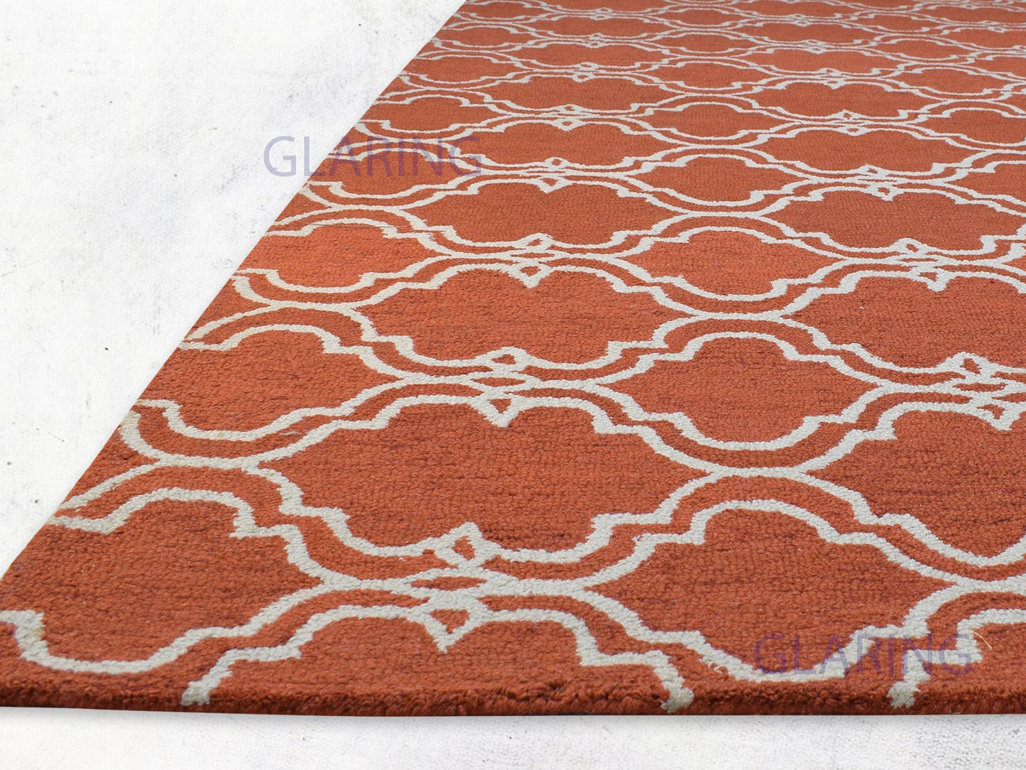 Handmade Moroccan Rug | Scroll Tile Design in Orange & Ivory