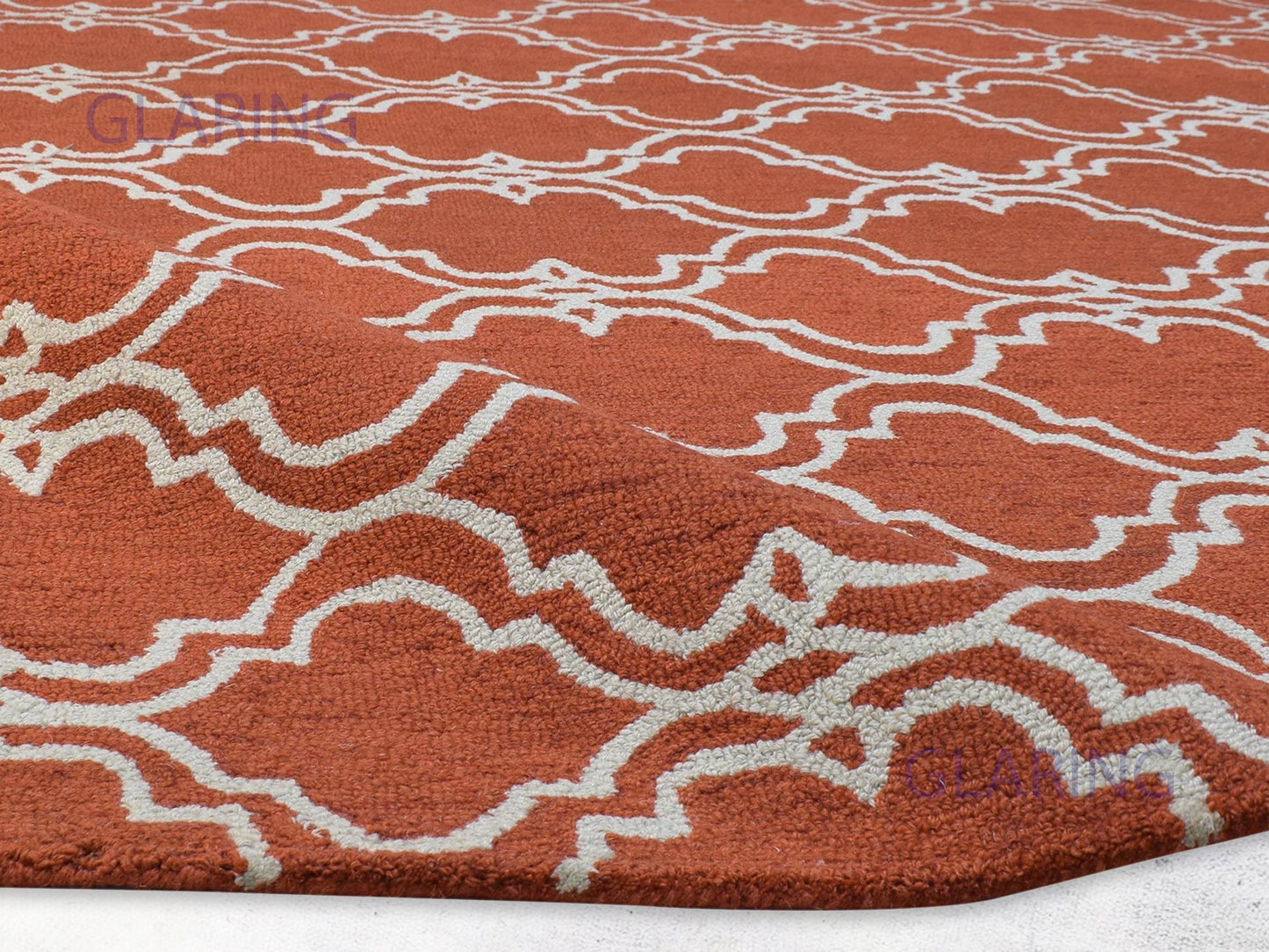 Handmade Moroccan Rug | Scroll Tile Design in Orange & Ivory