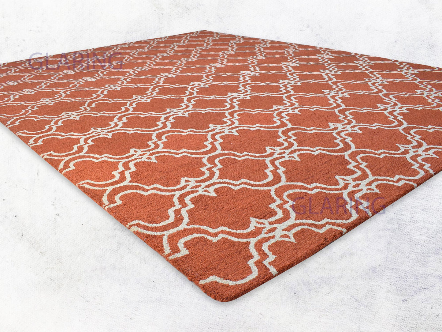 Handmade Moroccan Rug | Scroll Tile Design in Orange & Ivory