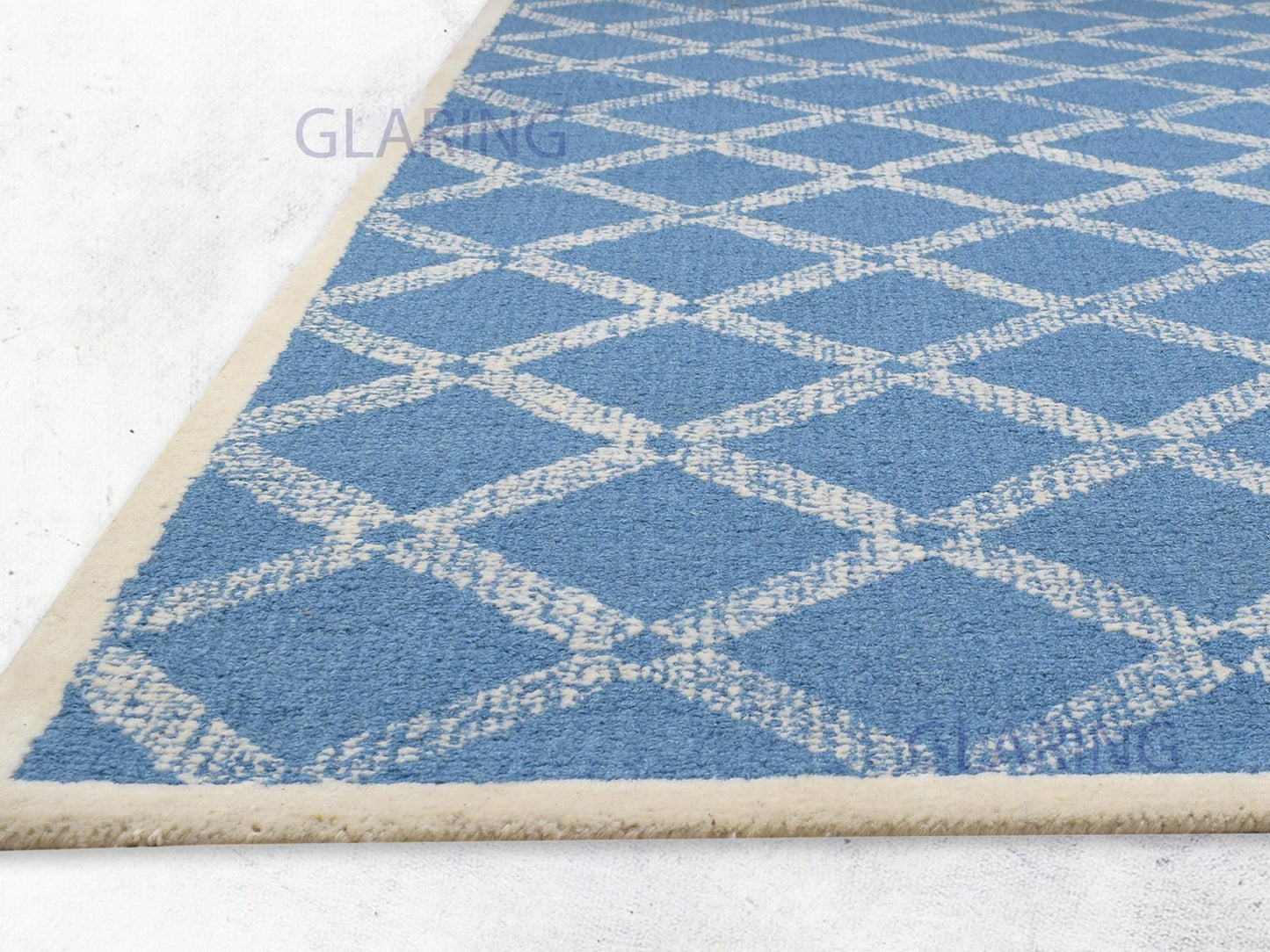 Handmade Scandinavian Rug | Geometric Design in Blue & Ivory