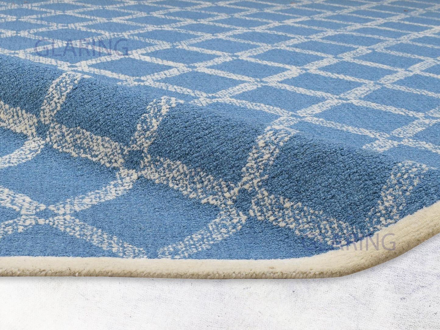 Handmade Scandinavian Rug | Geometric Design in Blue & Ivory