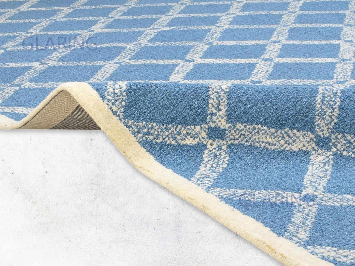 Handmade Scandinavian Rug | Geometric Design in Blue & Ivory