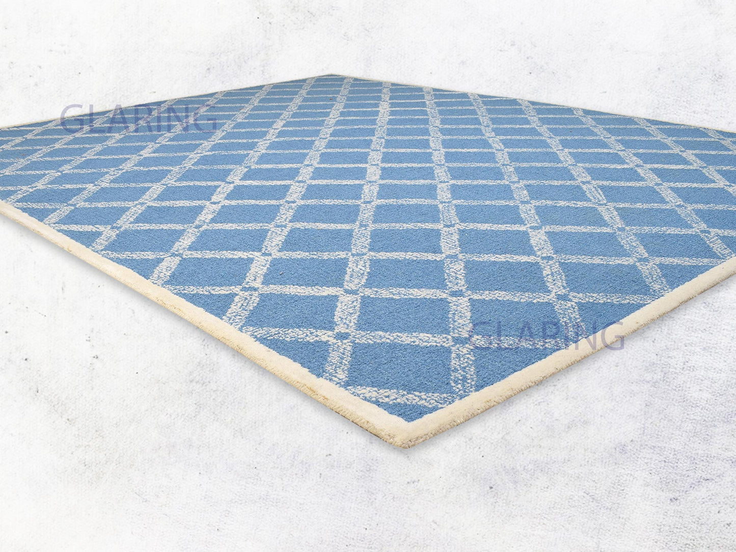 Handmade Scandinavian Rug | Geometric Design in Blue & Ivory