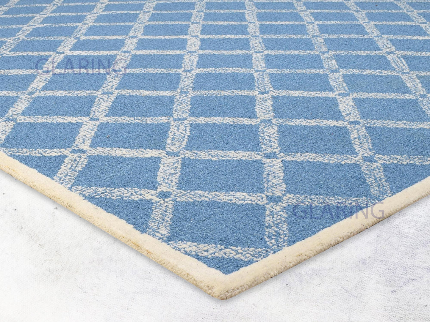 Handmade Scandinavian Rug | Geometric Design in Blue & Ivory