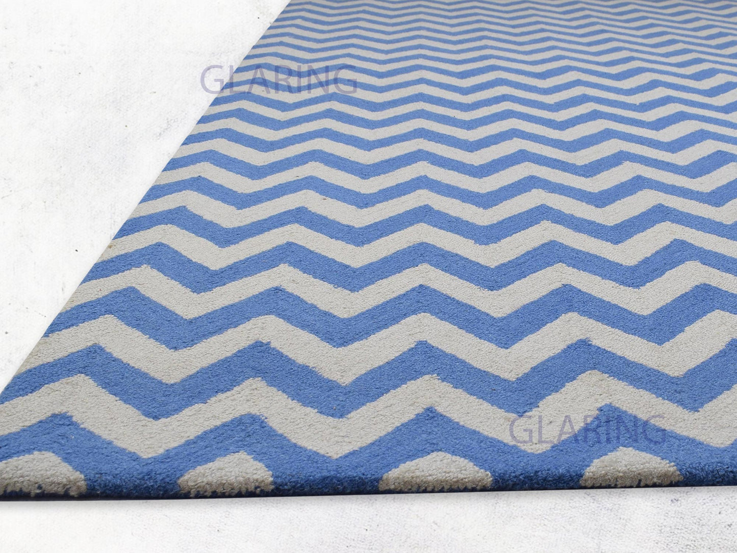 Handmade Scandinavian Rug | Chevron Design in Blue & Ivory