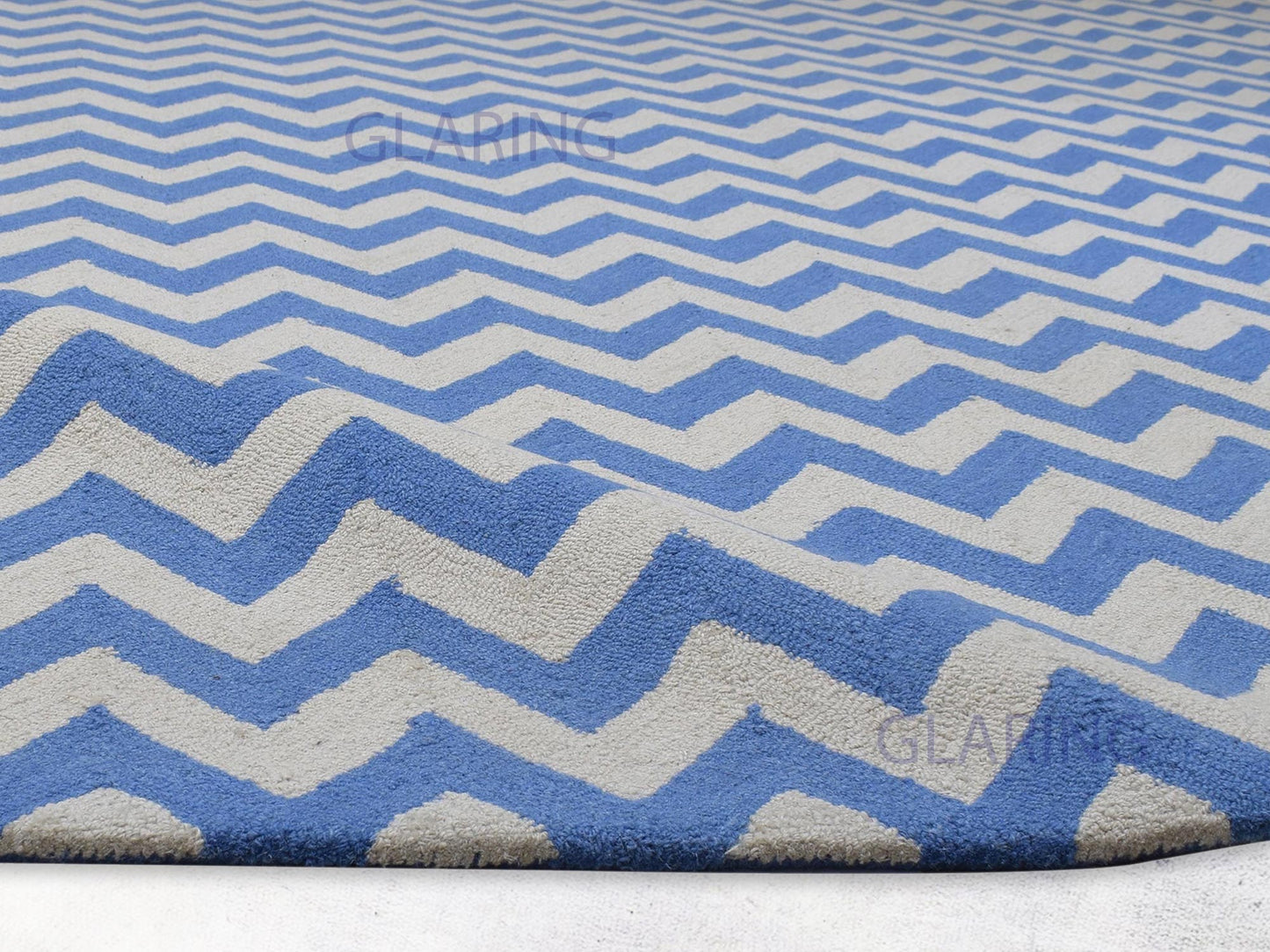 Handmade Scandinavian Rug | Chevron Design in Blue & Ivory