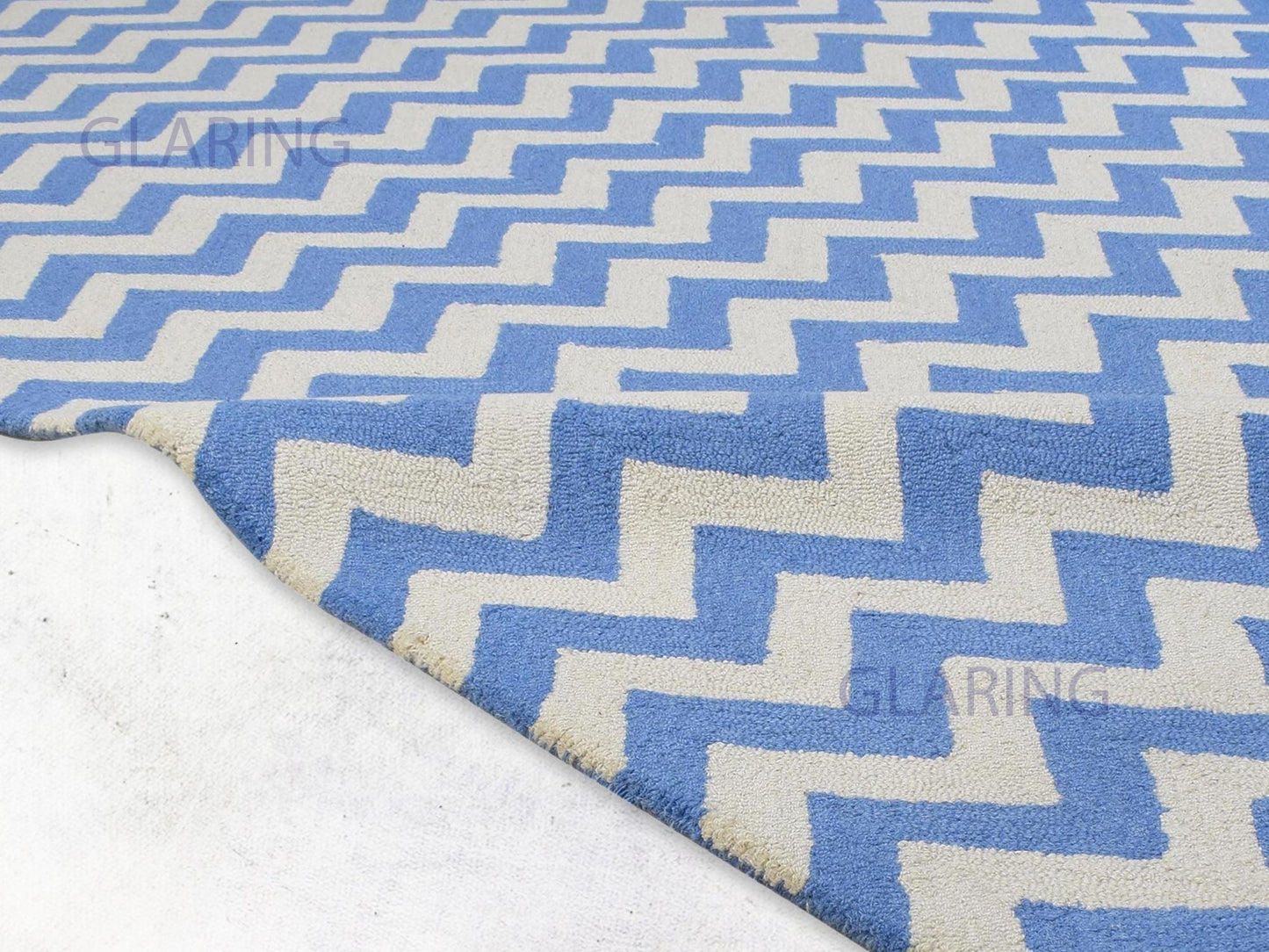 Handmade Scandinavian Rug | Chevron Design in Blue & Ivory