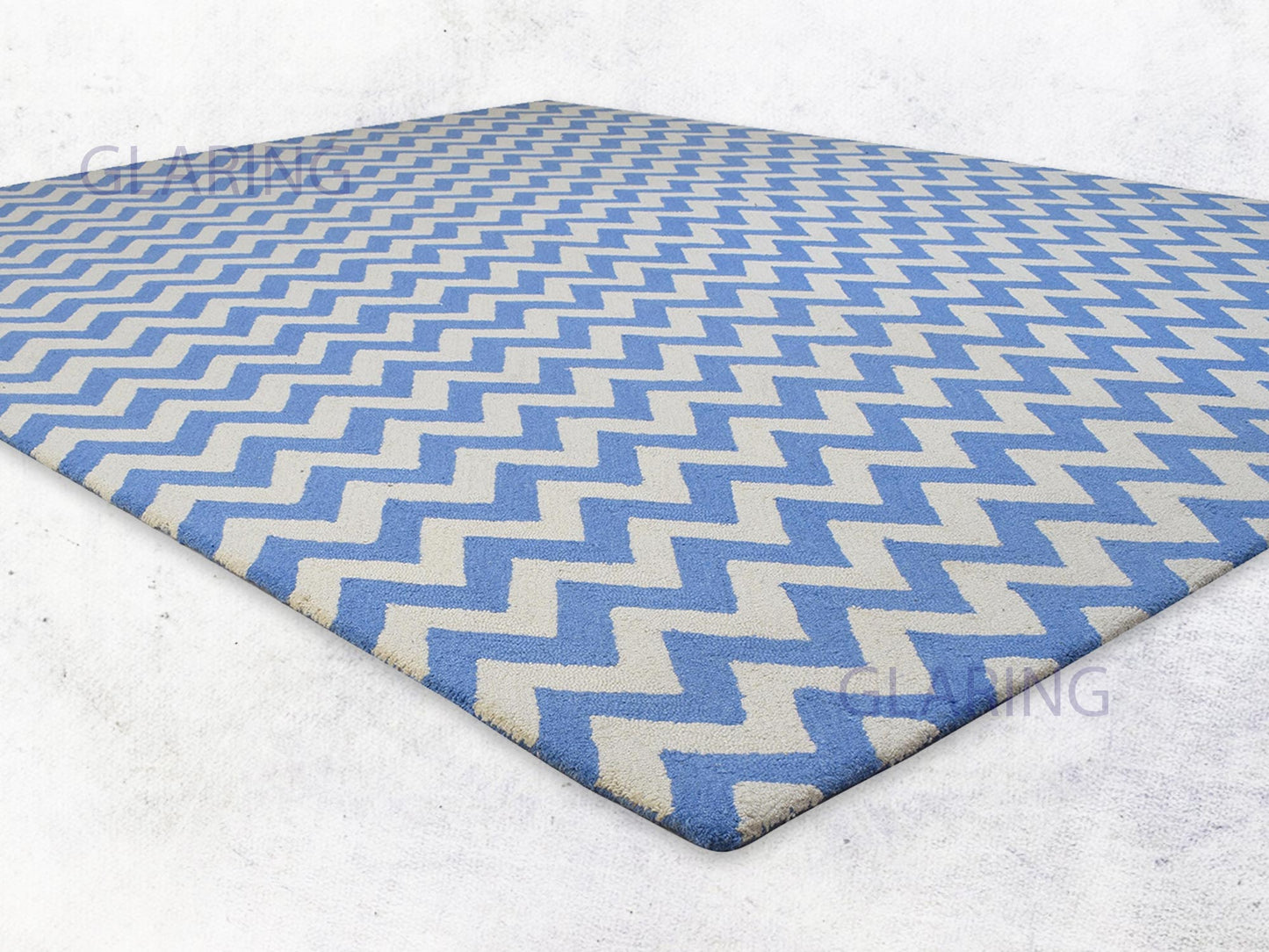 Handmade Scandinavian Rug | Chevron Design in Blue & Ivory