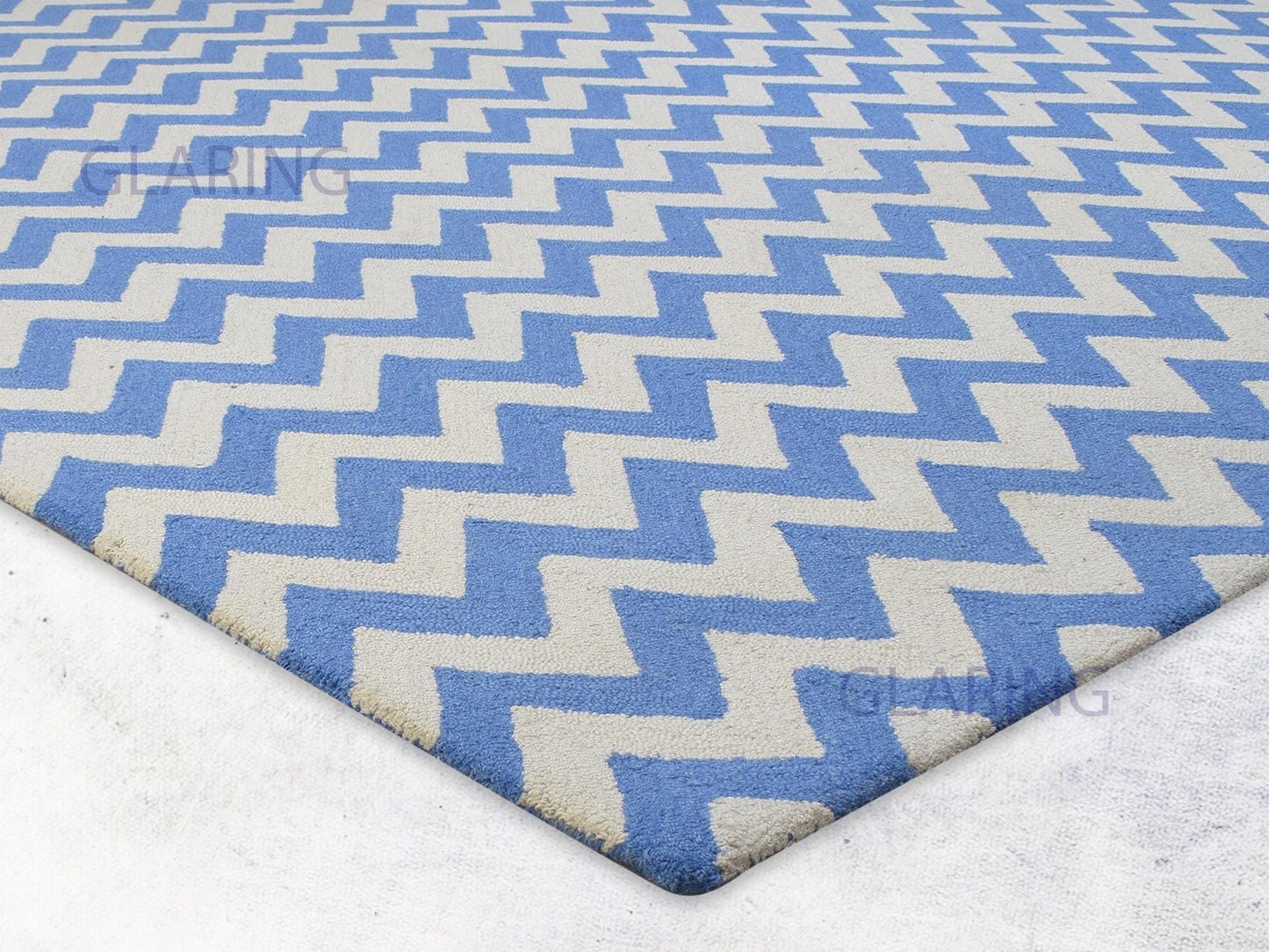 Handmade Scandinavian Rug | Chevron Design in Blue & Ivory