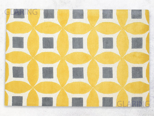 Handmade Moroccan Rug | Geometric Design in Yellow & Ivory