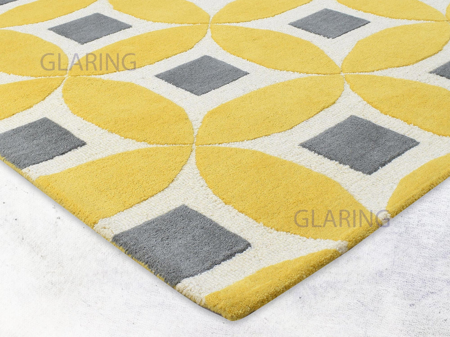 Handmade Moroccan Rug | Geometric Design in Yellow & Ivory