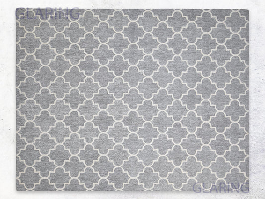 Handmade Moroccan Rug | Tile Design in Grey & Ivory