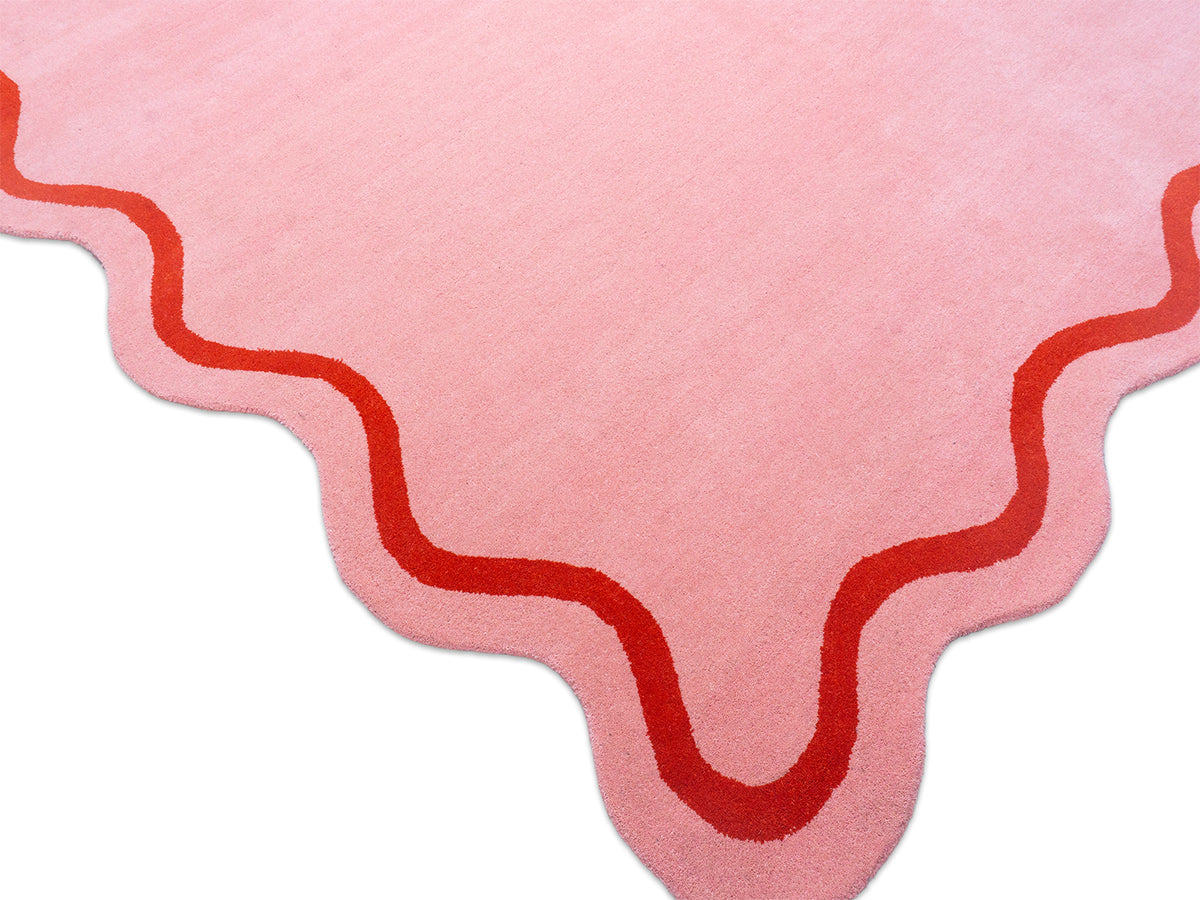 Hand Tufted Wool Rug | Pink with Red Wavy Border