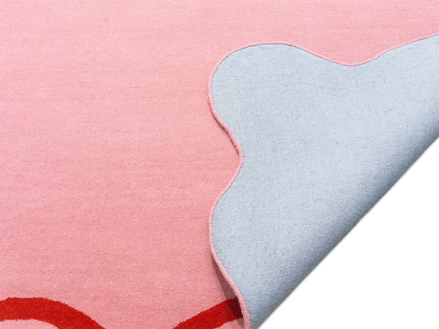 Hand Tufted Wool Rug | Pink with Red Wavy Border
