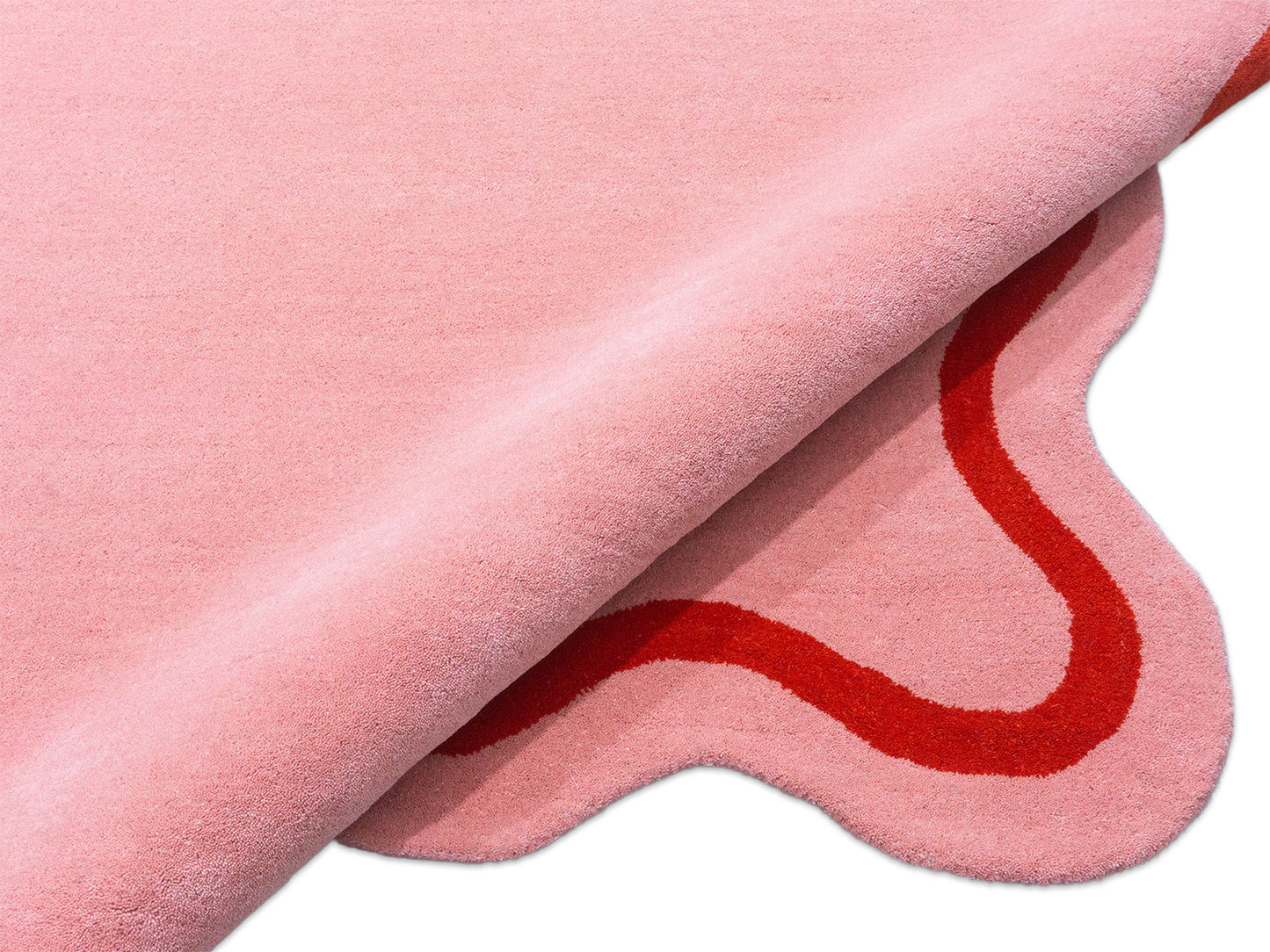 Hand Tufted Wool Rug | Pink with Red Wavy Border