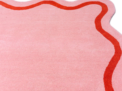 Hand Tufted Wool Rug | Pink with Red Wavy Border