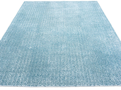 Handmade Teal Blue Chevron Rug | Modern Zigzag Wool Area Rug