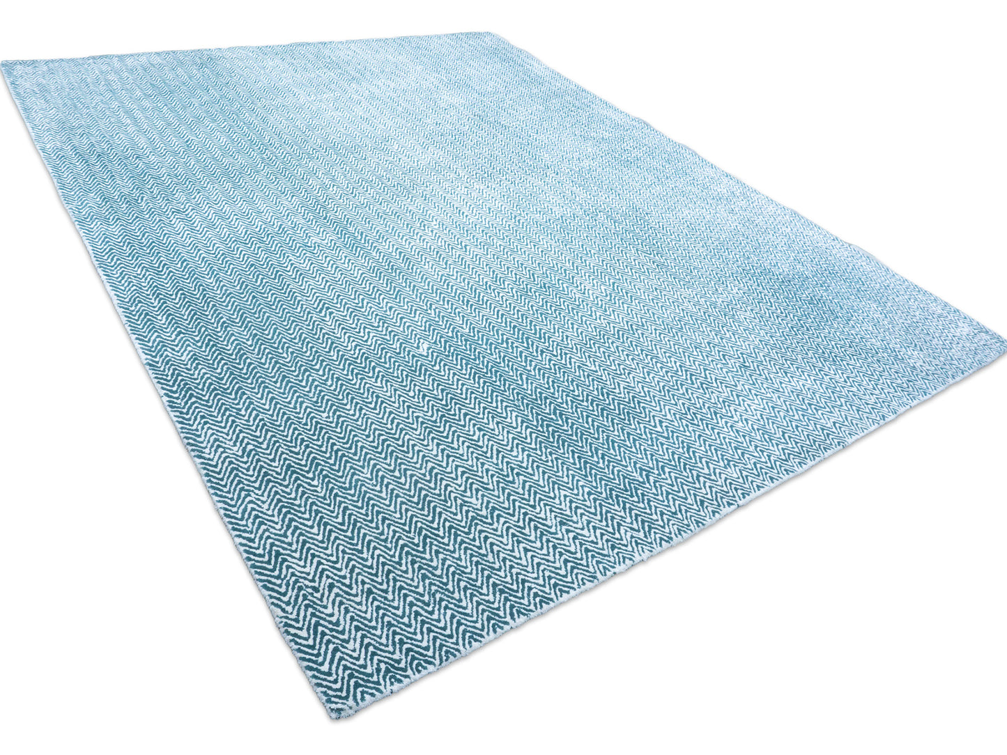 Handmade Teal Blue Chevron Rug | Modern Zigzag Wool Area Rug
