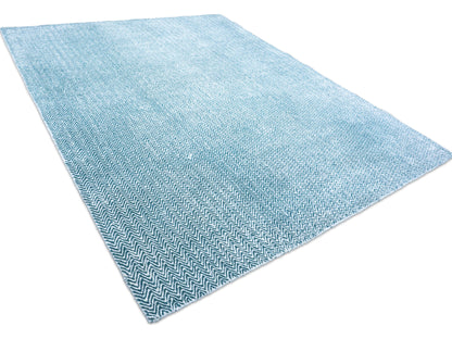 Handmade Teal Blue Chevron Rug | Modern Zigzag Wool Area Rug