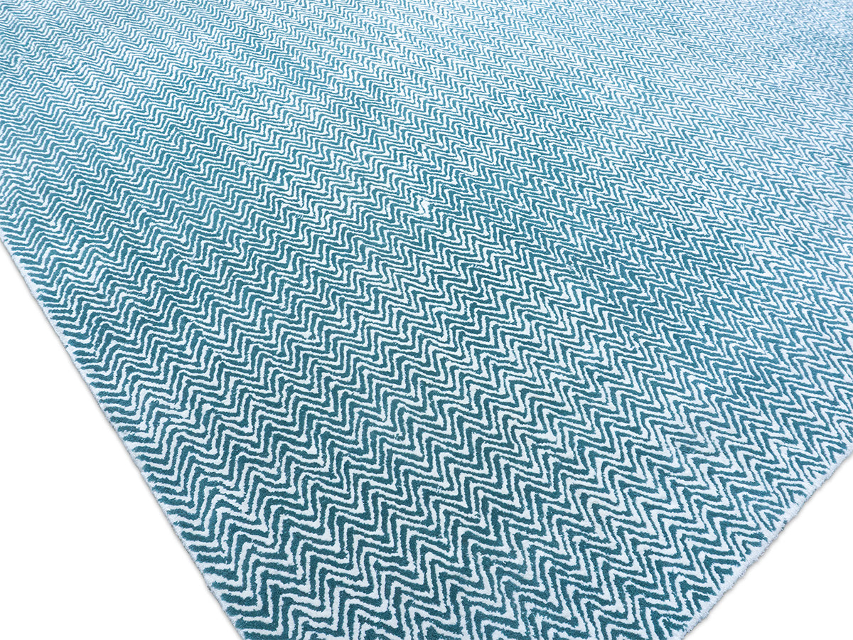 Handmade Teal Blue Chevron Rug | Modern Zigzag Wool Area Rug