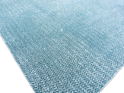 Handmade Teal Blue Chevron Rug | Modern Zigzag Wool Area Rug