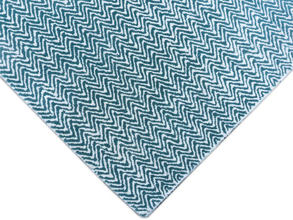 Handmade Teal Blue Chevron Rug | Modern Zigzag Wool Area Rug