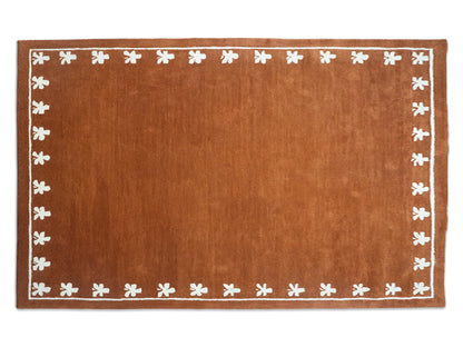 Brown & Cream Floral Border Pattern Rug – Traditional Style