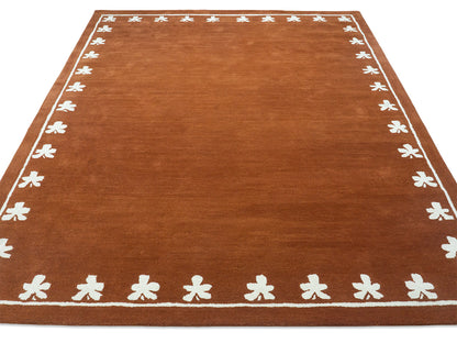 Brown & Cream Floral Border Pattern Rug – Traditional Style