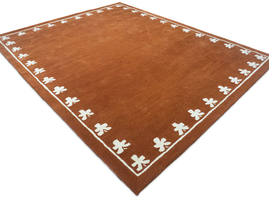 Handmade Wool Rust Rug | Modern Floral Area Rug 8x10