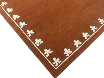 Brown & Cream Floral Border Pattern Rug – Traditional Style