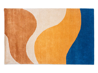 Abstract Modern Organic Wave Rug – Terracotta, Cream, Mustard & Deep Blue