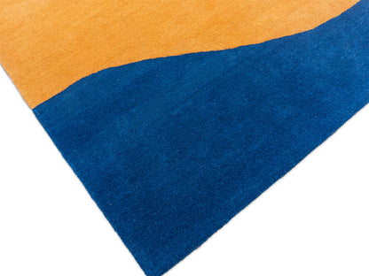 Abstract Modern Organic Wave Rug – Terracotta, Cream, Mustard & Deep Blue