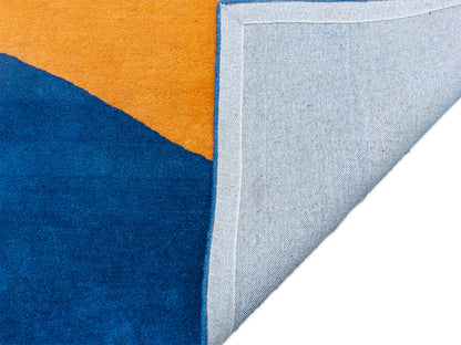Abstract Modern Organic Wave Rug – Terracotta, Cream, Mustard & Deep Blue
