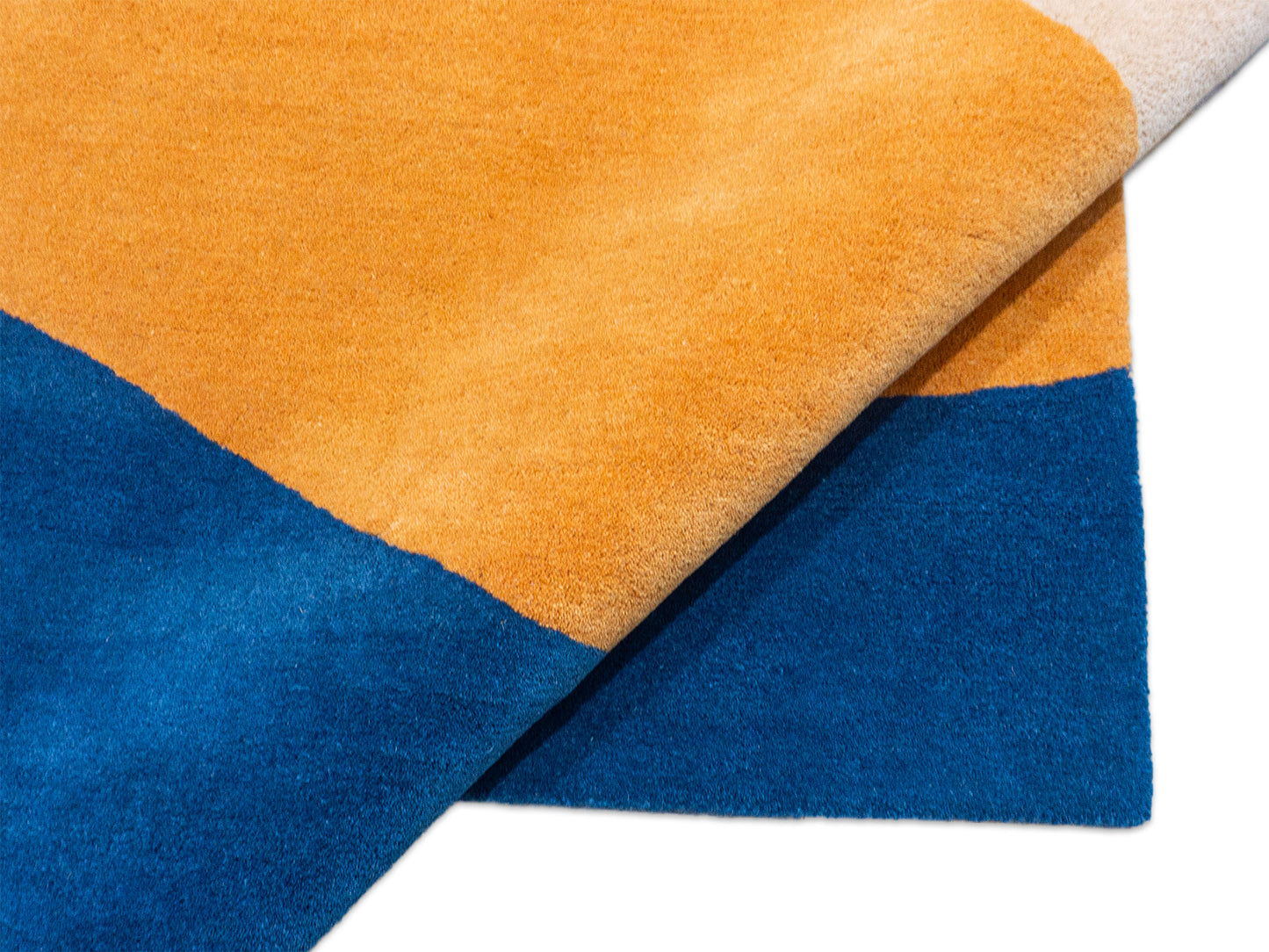 Abstract Modern Organic Wave Rug – Terracotta, Cream, Mustard & Deep Blue