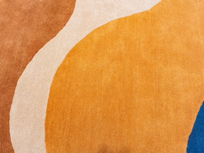 Abstract Modern Organic Wave Rug – Terracotta, Cream, Mustard & Deep Blue