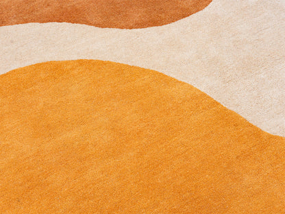 Abstract Modern Organic Wave Rug – Terracotta, Cream, Mustard & Deep Blue