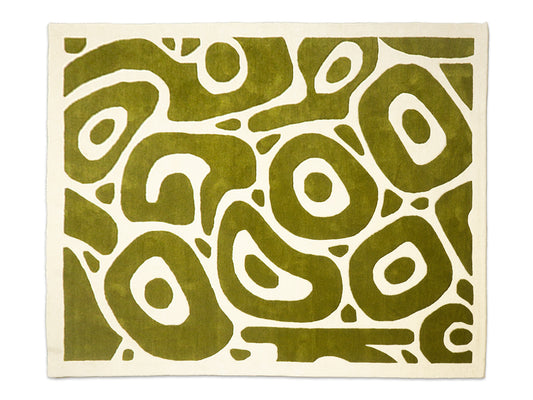 Handmade Olive Green Abstract Wool Rug | Modern Organic Shape Hand Tufted Area Rug for Living Room