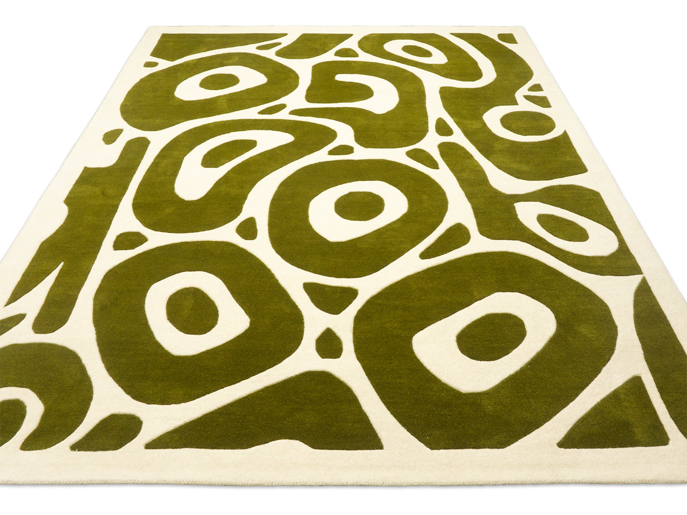 Handmade Olive Green Abstract Rug | Modern Organic Design