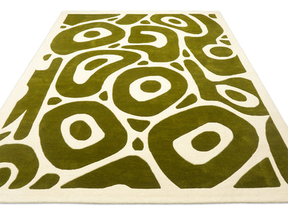Handmade Olive Green Abstract Rug | Modern Organic Design