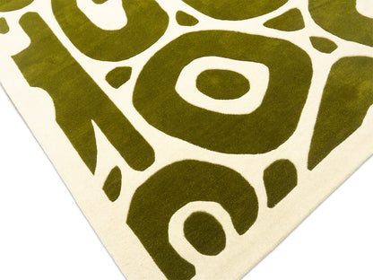 Handmade Olive Green Abstract Rug | Modern Organic Design