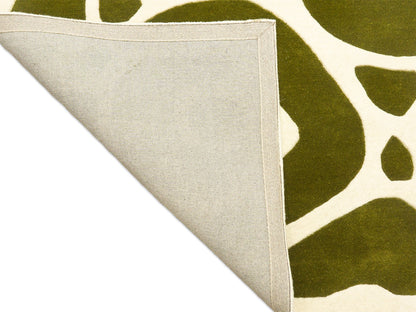 Handmade Olive Green Abstract Rug | Modern Organic Design