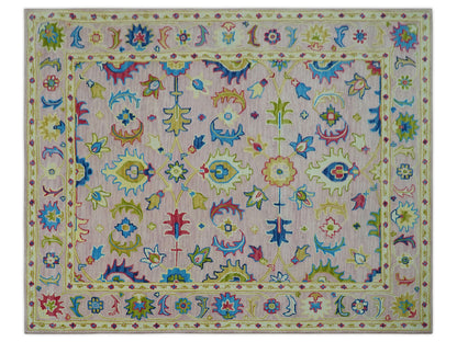 Handmade Pink & Gold Oushak Rug | Vintage Turkish Floral Wool Area Rug